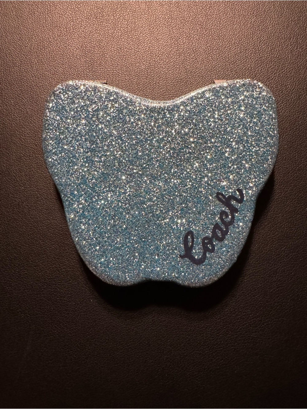 Coach Glitter Butterfly Compact Mirror in Light Blue Sparkle